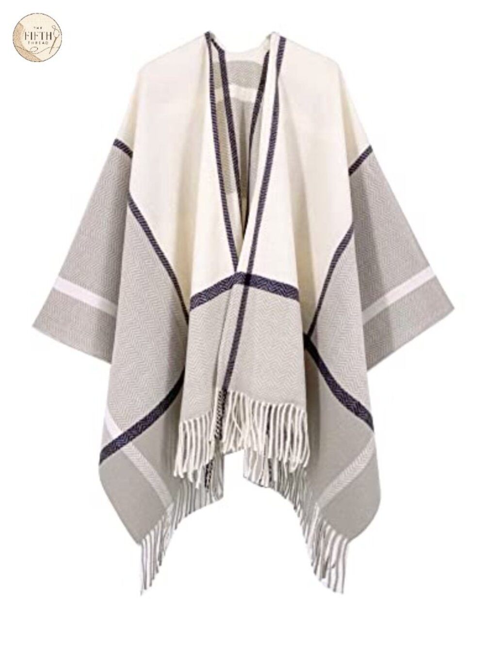 Plaid Shawl Wrap Poncho Tassel Open Front Fall Winter